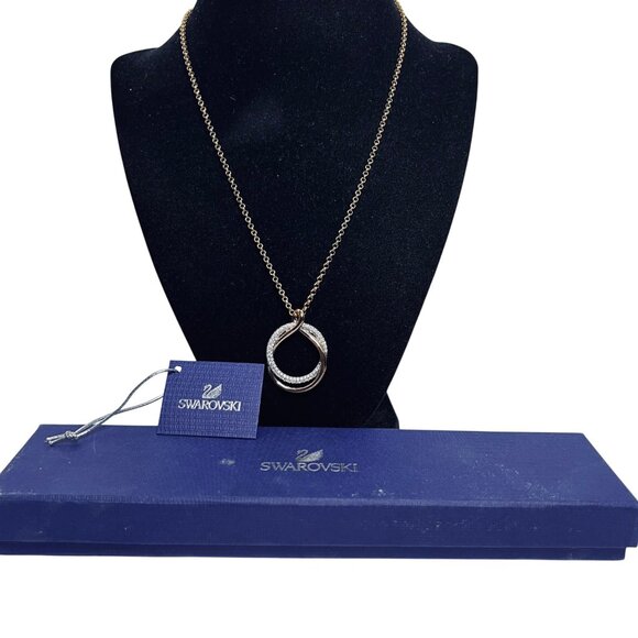 Swarovski Rose Gold Tone Rolo Chain Necklace With Crystal Exact Pendant (6007) - Picture 1 of 7